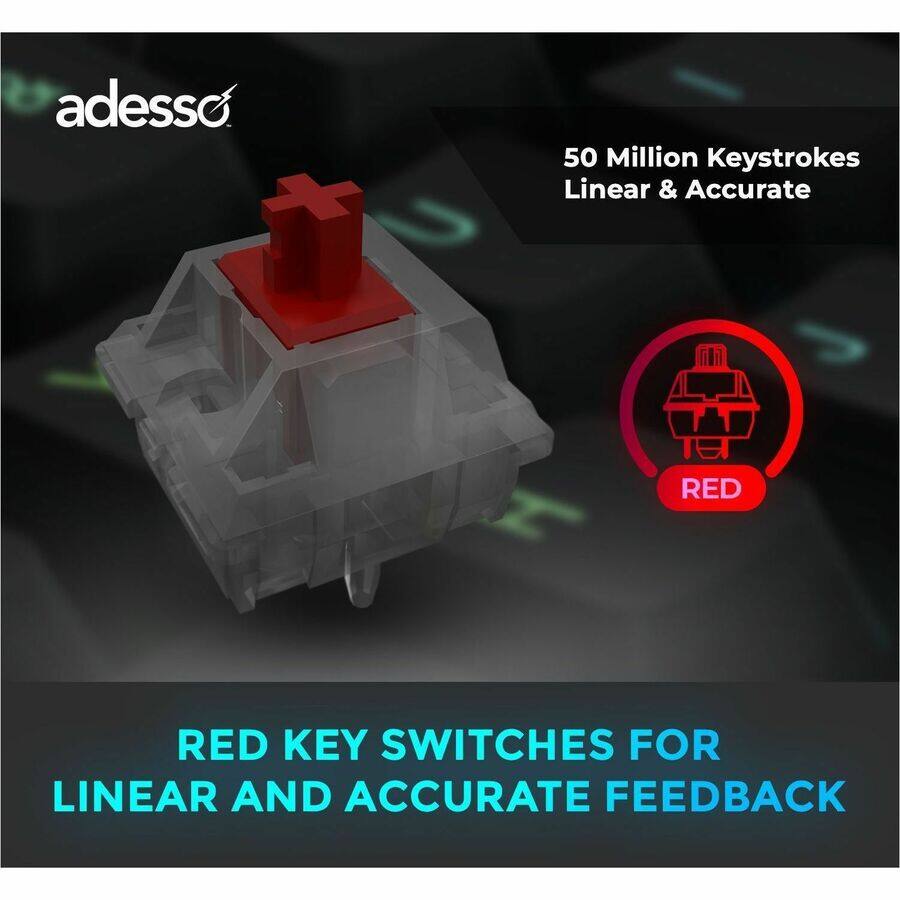 adesso 50 Million Keystrokes Linear & Accurate RED KEY SWITCHES FOR LINEAR AND ACCURATE FEEDBACK