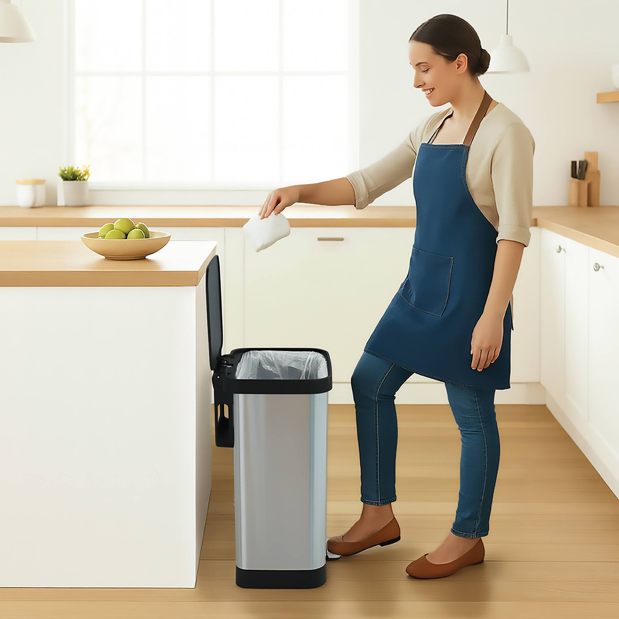 Alt View 7. Glad - Glad Step Trash Can, Soft Close Lid Bin with Odor Protection, 13 Gal, Stainless - SS.