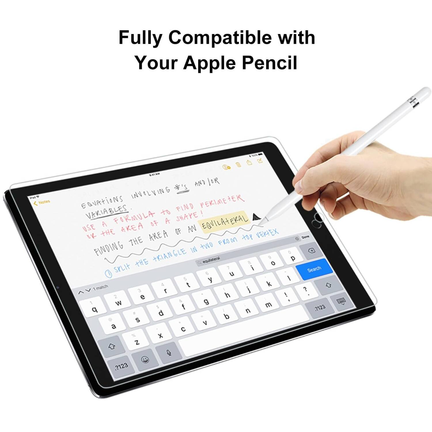 Fully Compatible with Your Apple Pencil

Equations involving %'s and/or variables. Use a formula to find perimeter variables. Formula of a shape! Use the area of an equilateral triangle to find the area of a shape. Finding the area of an equilateral triangle in two ways. Split the triangle from top vertex.