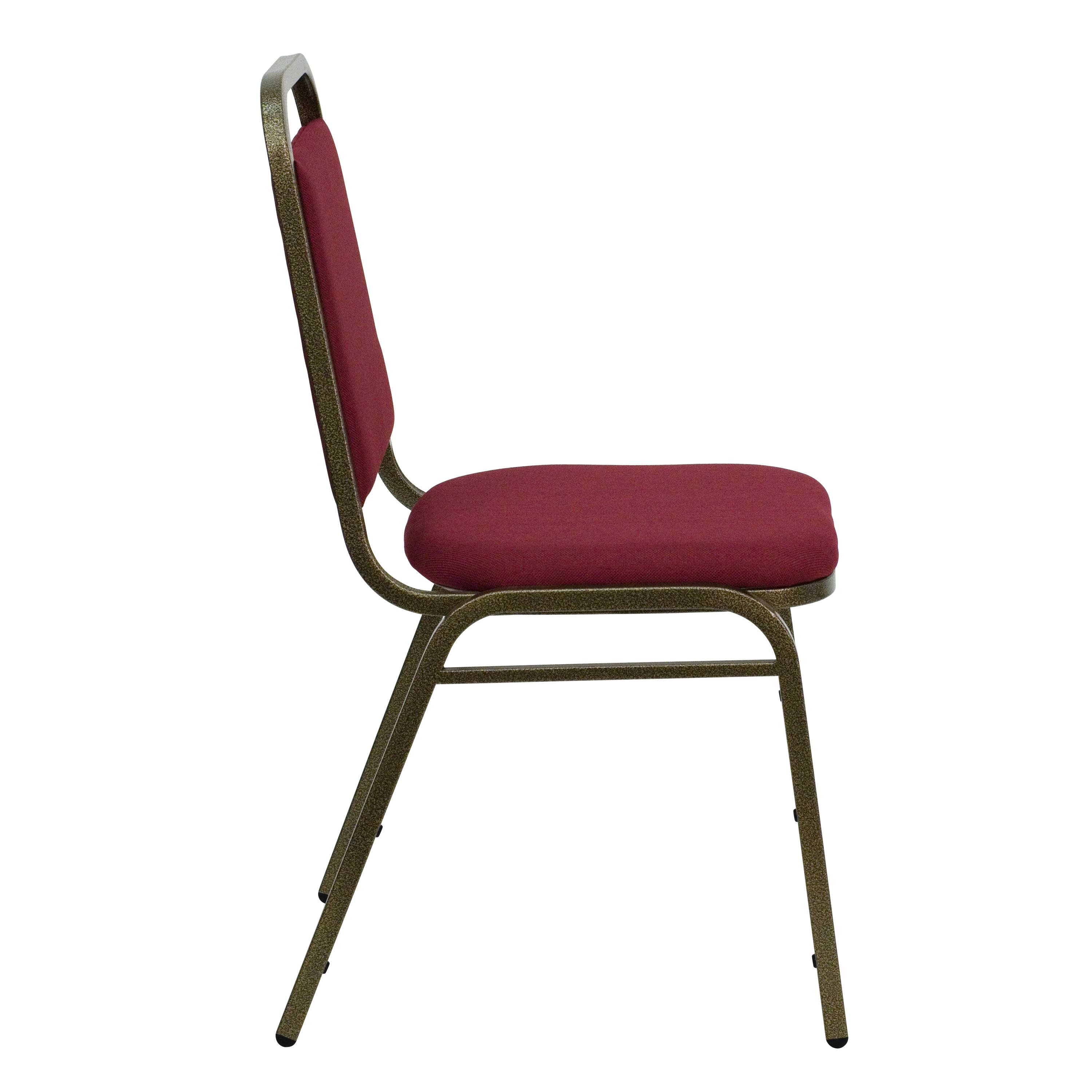 Alt View 5. Emma + Oliver - Trapezoidal Back Stacking Banquet Dining Chair - 1.5" Thick Seat - Burgundy Fabric/Gold Vein Frame.