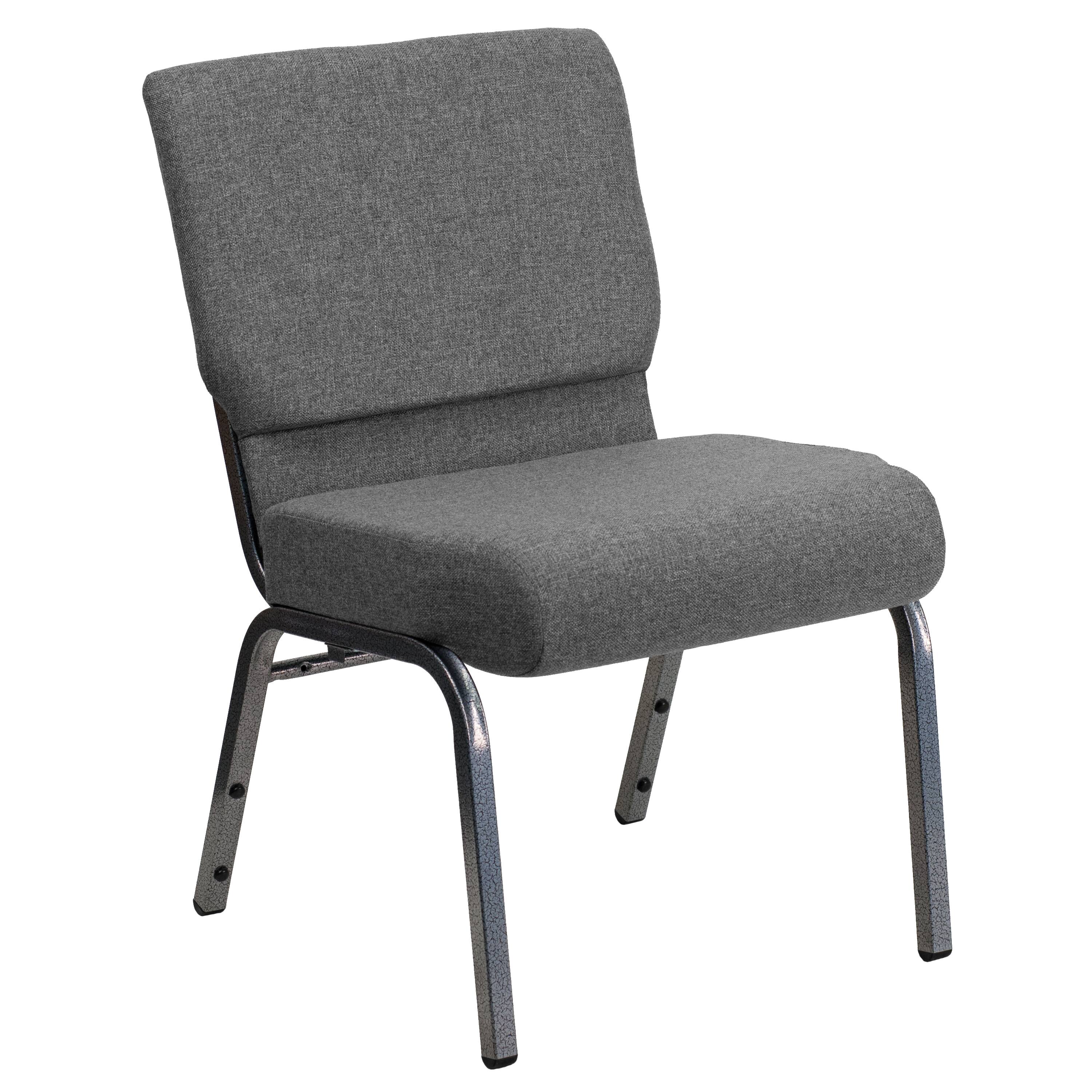 Front. Emma + Oliver - 21"W Stacking Church/Reception Guest Chair - Gray Fabric/Silver Vein Frame.