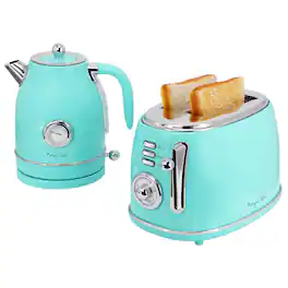 MegaChef - 1.8 Quart Electric Tea Kettle and 2 Slice Toaster Combo - Turquoise