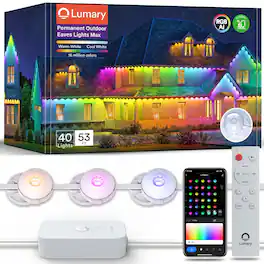 Lumary - 53 Ft Permanent Outdoor Lights Max with 40 LED Eave Lights 4800LM, RGBAICW Smart Outdoor Lighting IP67 Waterproof - White