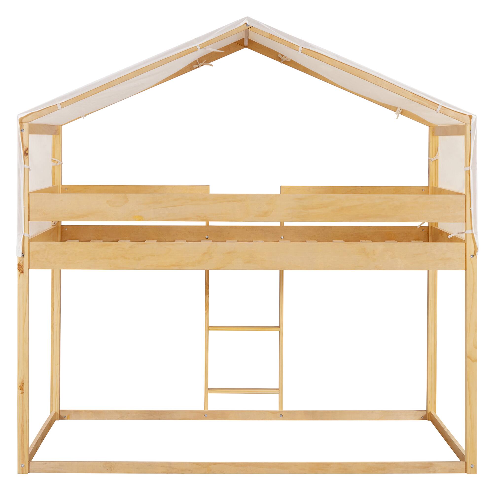 Alt View 1. GOODSILO - Space-Saving Twin Over Twin Wooden Bunk Bed with Playful Tent Design for Kids - Natural.