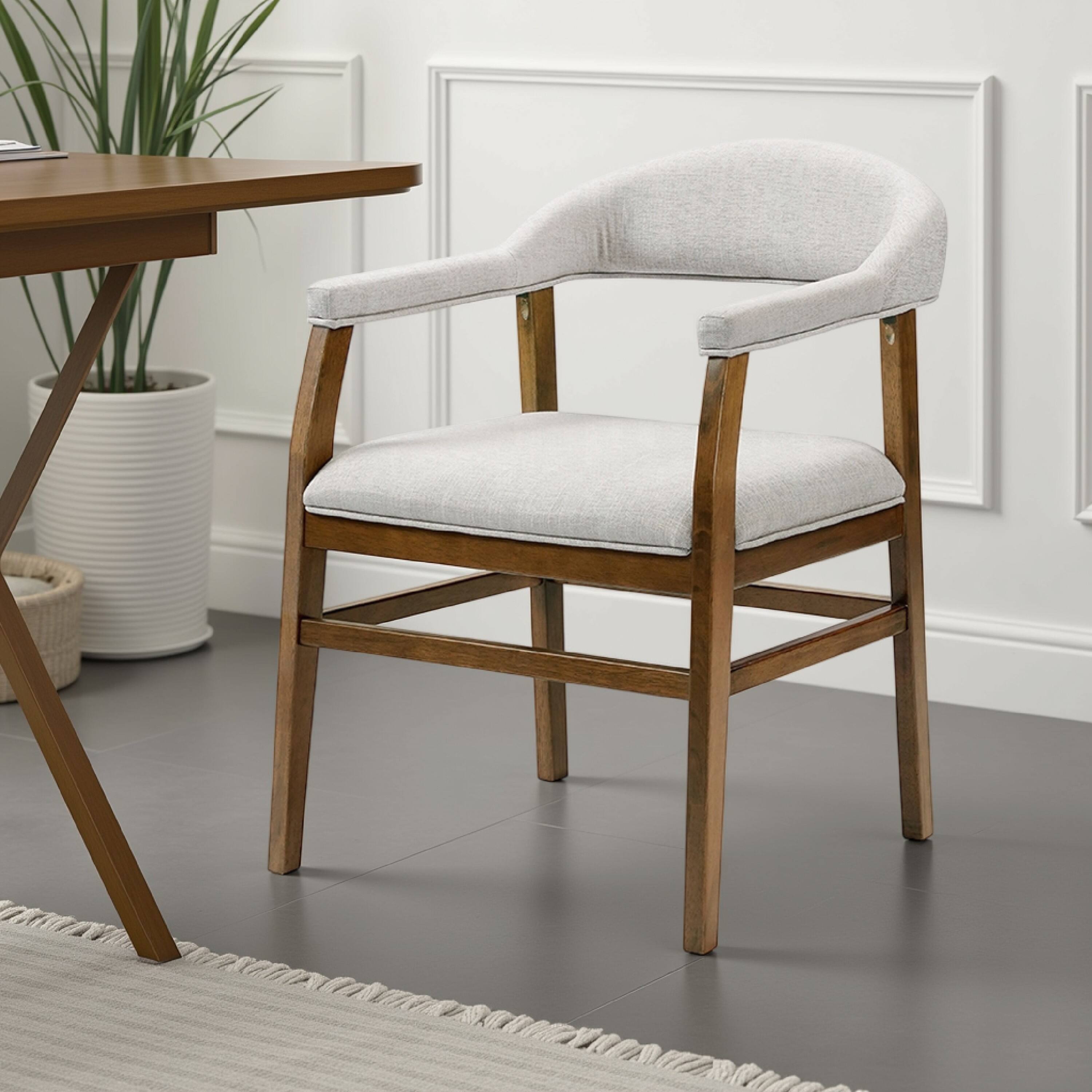 Alt View 5. Manhattan Lane - Dari Side Dining Chair Set of 2, Gray Fabric, Dark Walnut Brown Wood - Gray, Walnut Brown.
