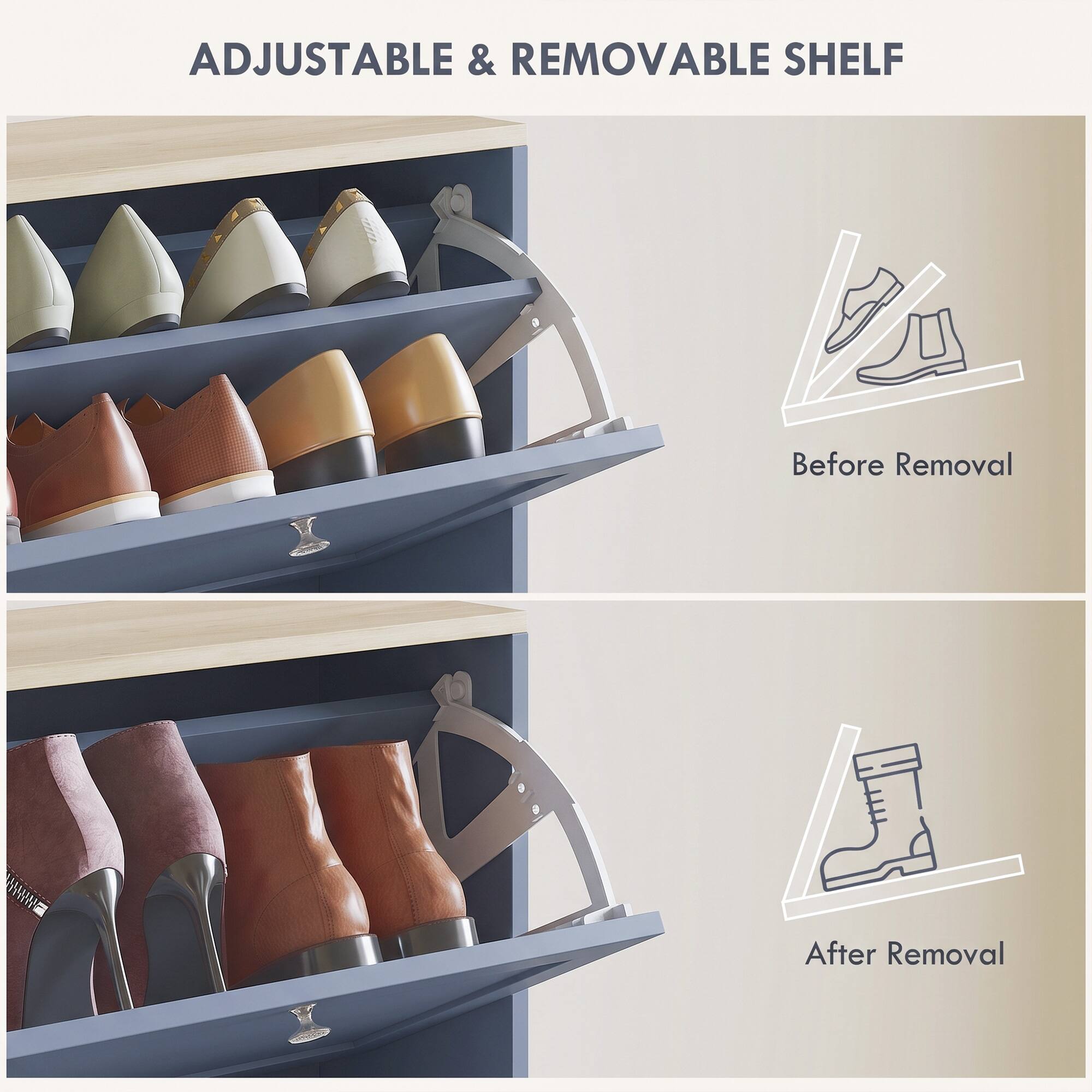 ADJUSTABLE & REMOVABLE SHELF

Before Removal

After Removal