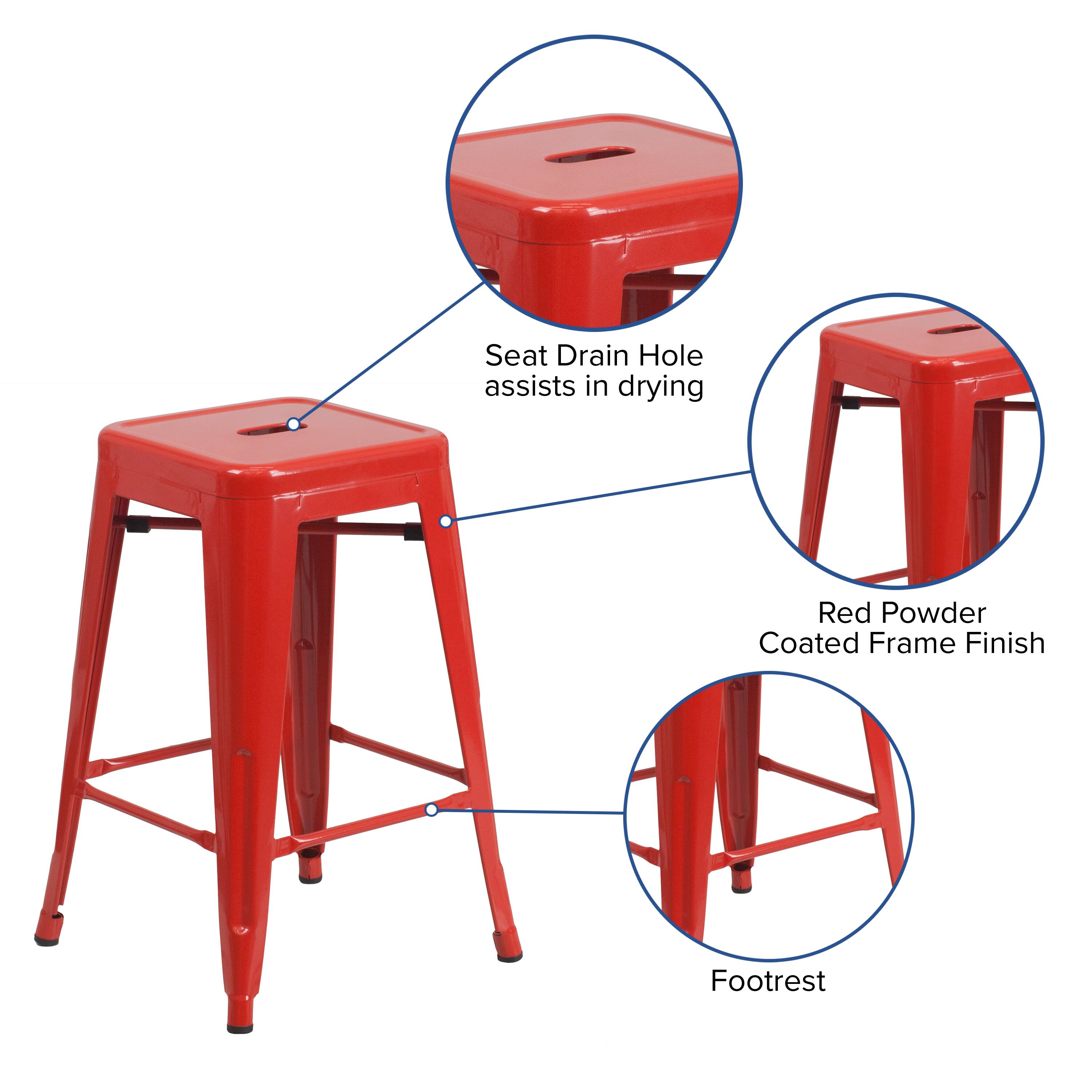 - Seat Drain Hole assists in drying
- Red Powder Coated Frame Finish
- Footrest