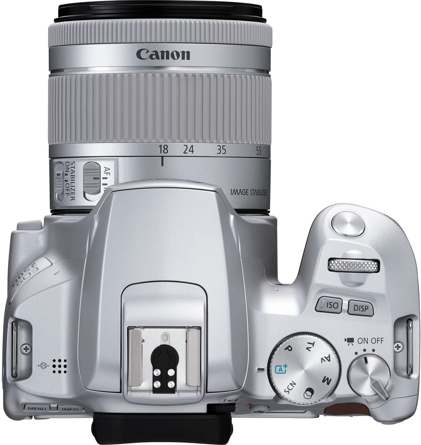 Canon  
ON OFF  
STABILIZER  
AF  
18 24 35 55  
IMAGE STABILIZER  
ISO  
DISP  
P TV Av A M SCN  
ON OFF  
MENU  
INFO
