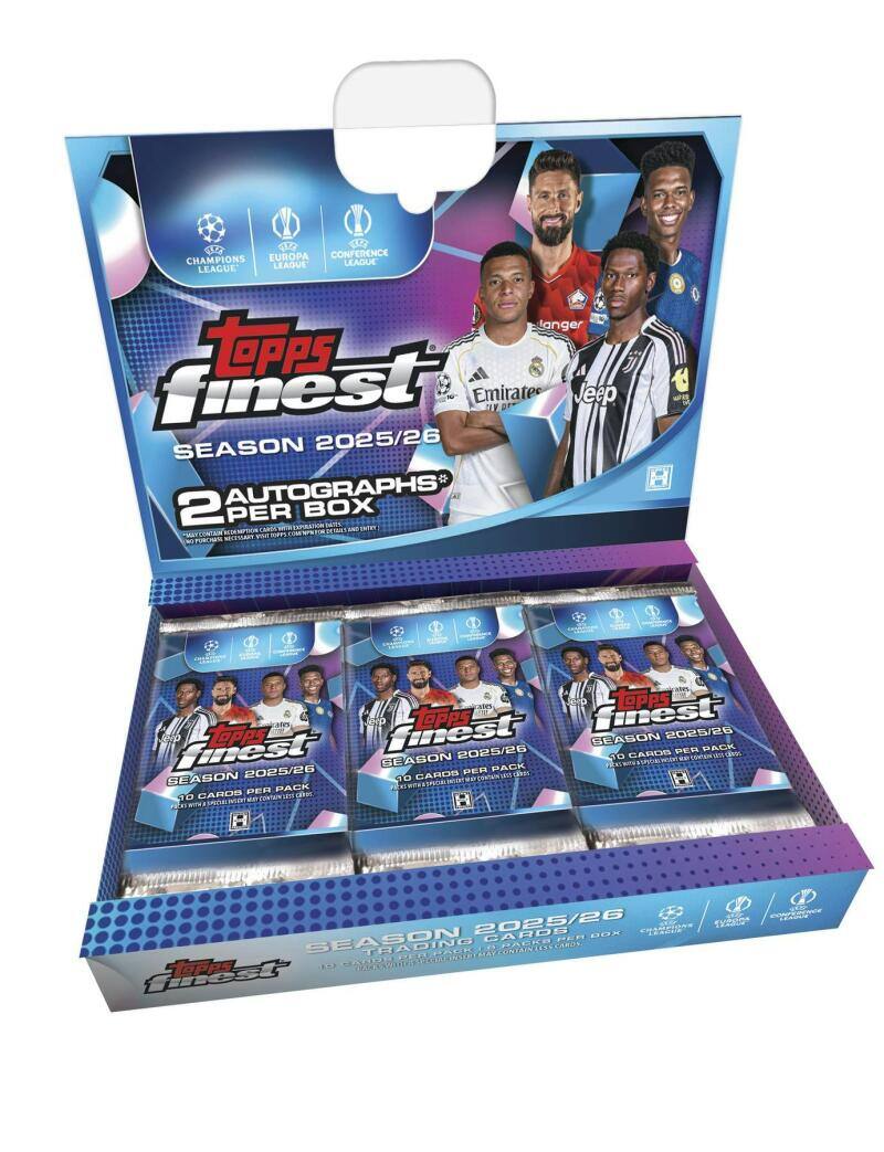EUROPA CONFERENCE CHAMPIONS LEAGUE LEAGUE LEAGUE

Topps finest Emirates Jeep SEASON 2025/26 2 AUTOGRAPHS BOX PER BOX

Topps finest 2025/26 SEASON PACK finest 2025/26 SEASON 2025/26 PER PACK 10 CARDS PER PACK 10 CARDS

2025/26 CARDS PER BOX SEASON ADING MAY PACKS CARDS, finest topps
