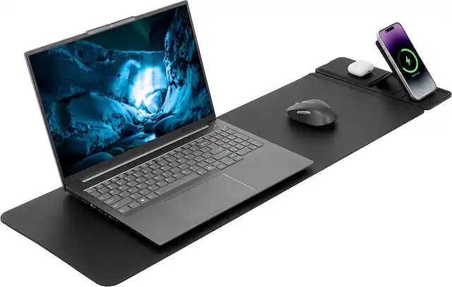Front. SaharaCase - Universal Desk Mat with Wireless Charging - Black.