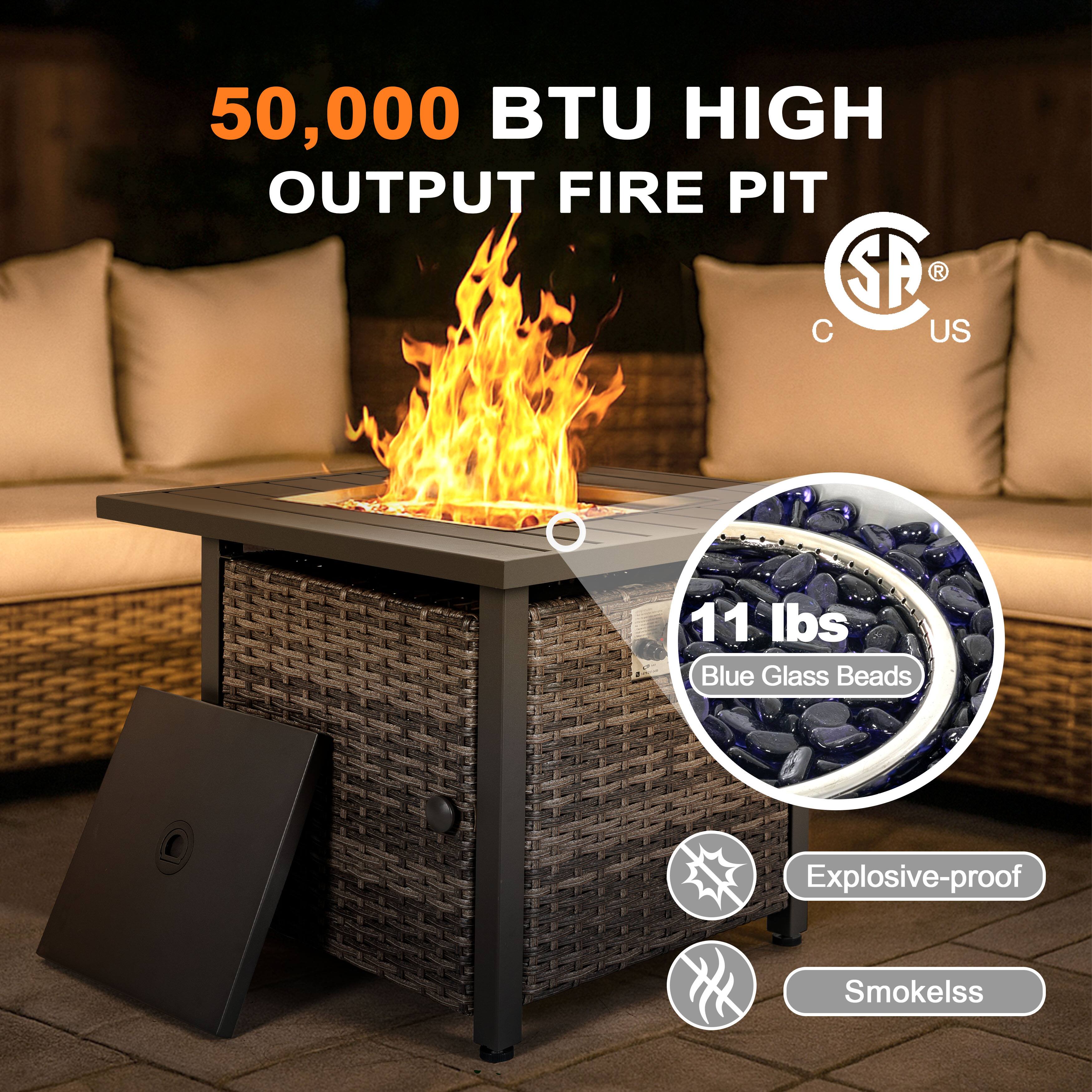 50,000 BTU High Output Fire Pit

- 11 lbs Blue Glass Beads
- Explosive-proof
- Smokeless

CSP US