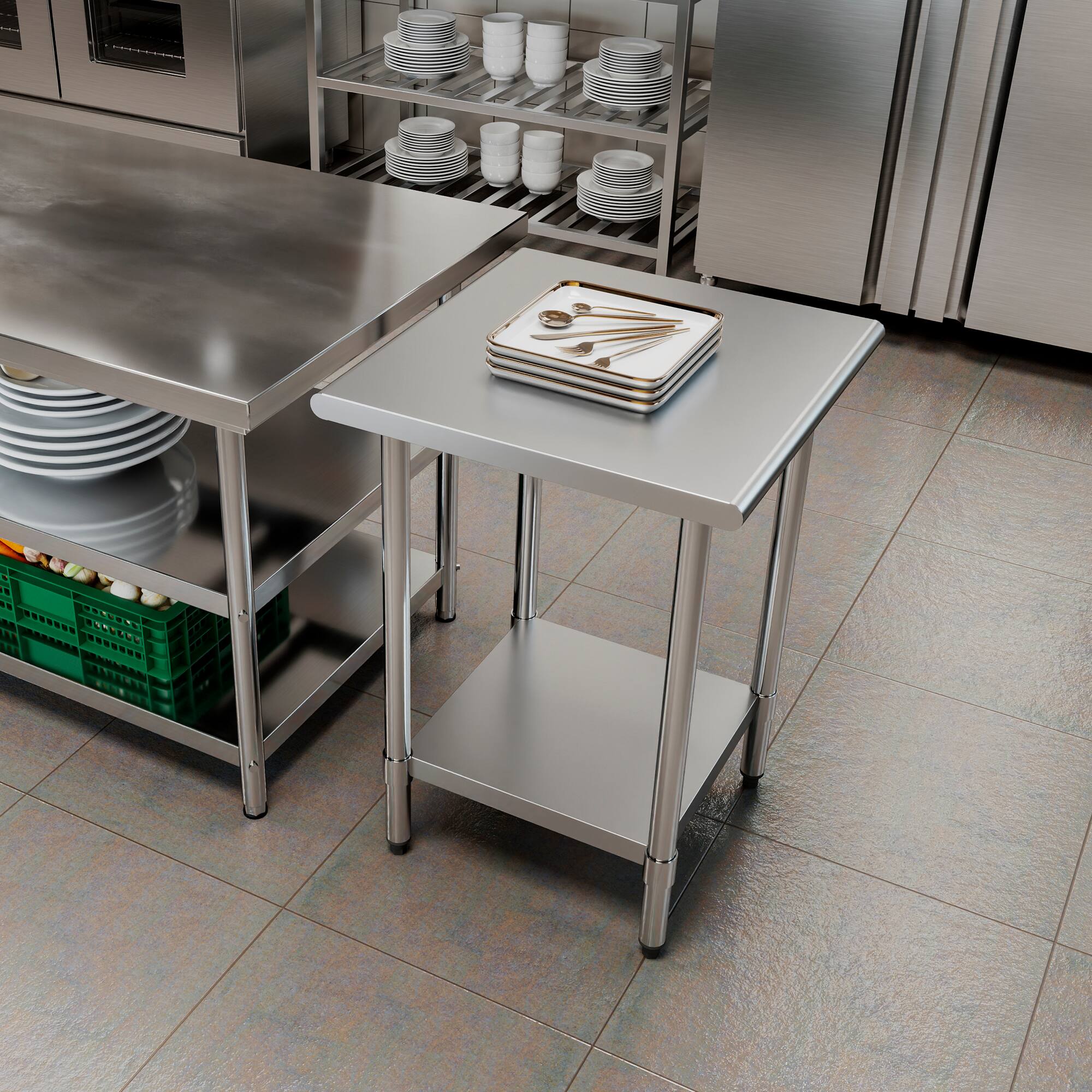Alt View 5. KLEENSTEEL - 24" x 30" NSF Stainless Steel Worktable Adjustable Undershelf for Kitchen & BBQ.