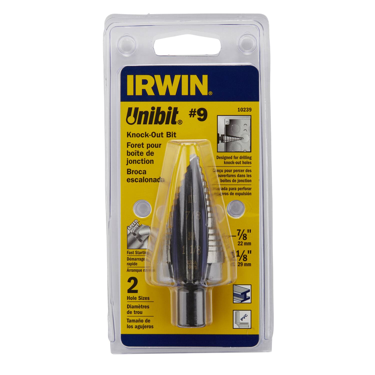 Irwin - Unibit #9 X 6 L High Speed Steel Step Drill Bit Square Shank 1 pc