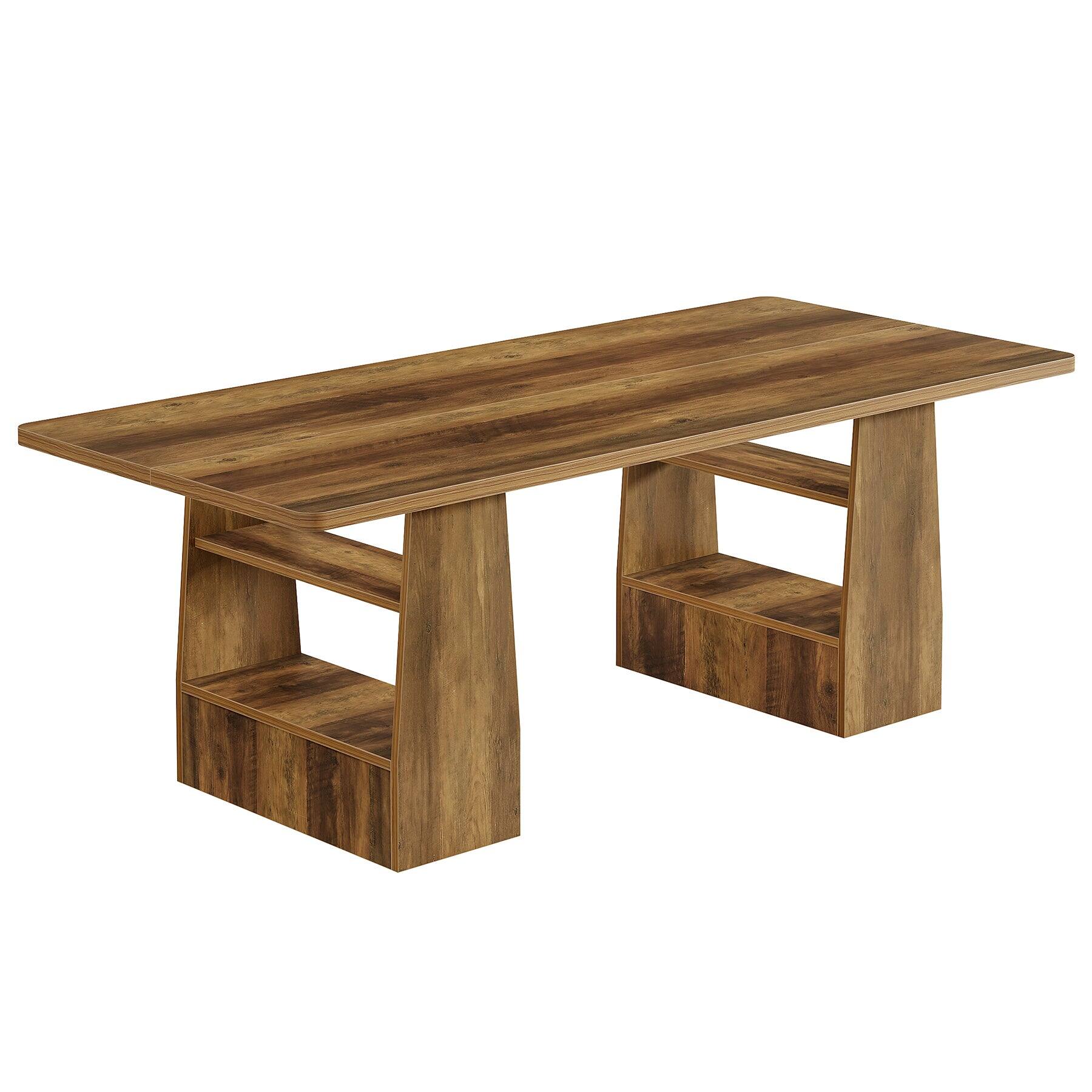 Alt View 4. Tribesigns - Conference Table with Wood Grain Finish and Rectangular Top for Meetings, Writing and Everyday Work - Brown.