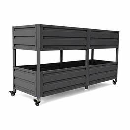 RYHNUYNE - Elevated Two Tier Metal Raised Garden Bed with Lockable Wheels for Patio Backyard Vegetable Herb and Flower - Grey