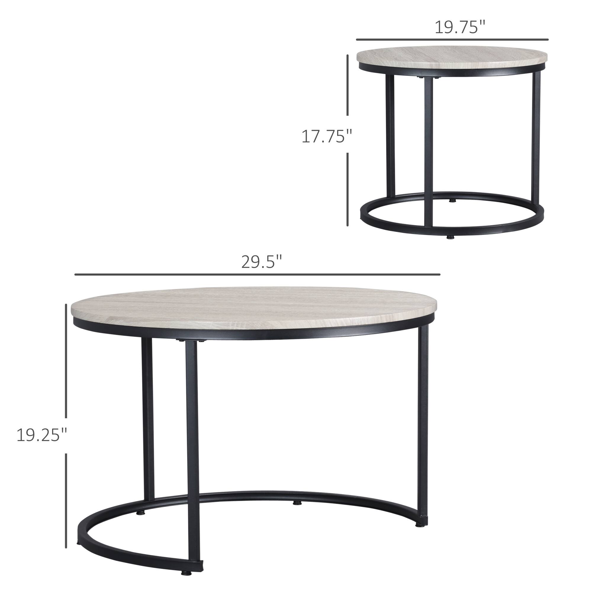 The dimensions of the table are:

- Diameter: 19.75"
- Height: 17.75"
- Overall height: 29.5"
- Base diameter: 19.25"