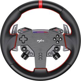 PXN - W AS 11" Racing Steering Wheel D1 Quick Release w/ Hall Paddles, F1-Style Shifters & RGB Rev Lights for VD4/VD6/VD10 - Black
