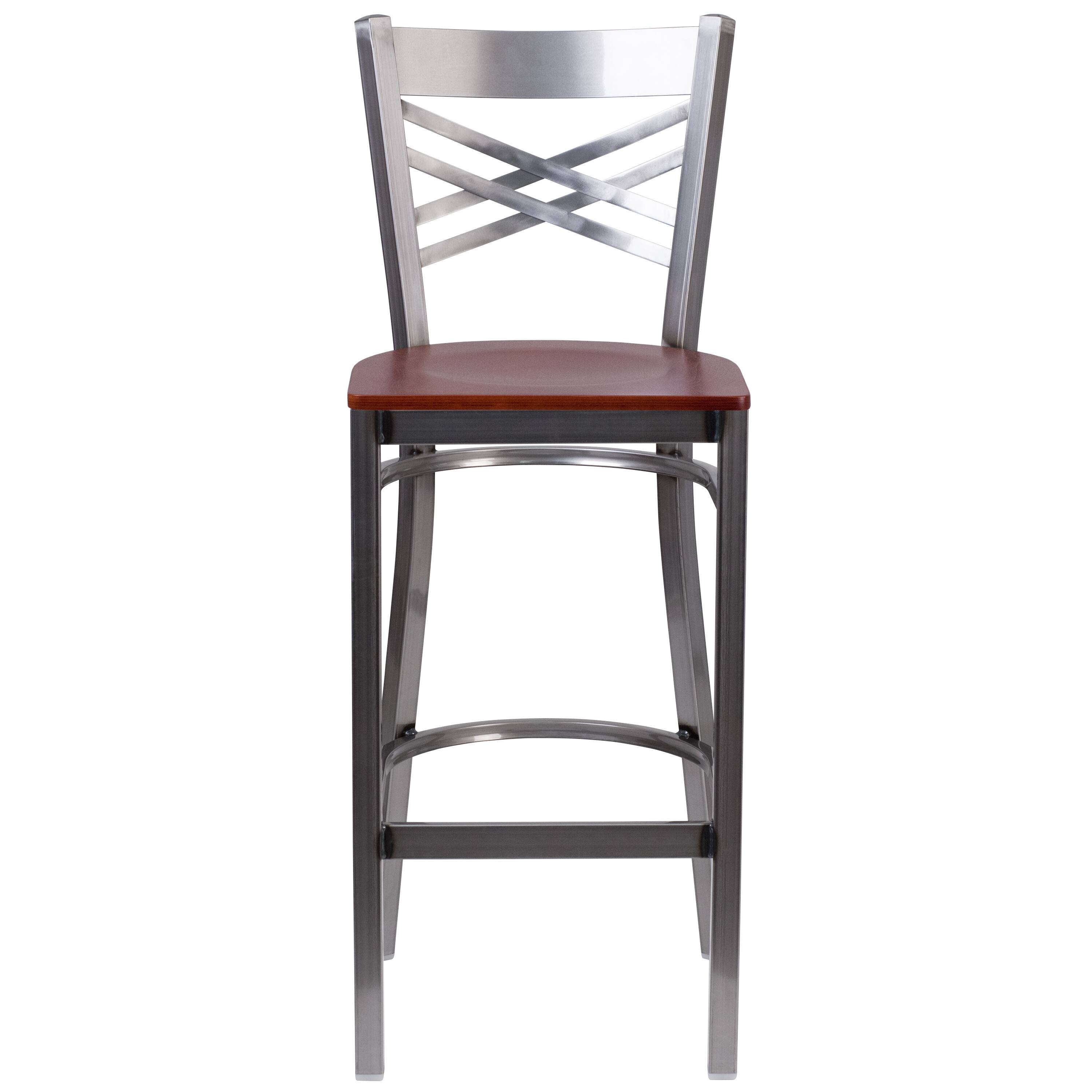 Alt View 5. Emma + Oliver - Clear Coated "X" Back Metal Restaurant Dining Barstool - Cherry Wood Seat/Clear Coated Metal Frame.