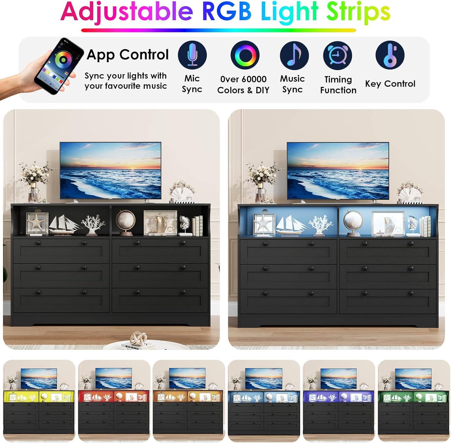 Adjustable RGB Light Strips

App Control  
Sync your lights with your favourite music

Mic Sync

Over 60000 Colors & DIY

Music Sync

Timing Function

Key Control
