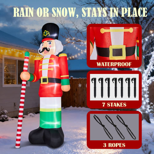 RAIN OR SNOW, STAYS IN PLACE  
WATERPROOF  
7 STAKES  
3 ROPES