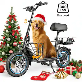 Mastgoal - 650W Electric Scooter with Seat - 14" Wheels, 30 Miles Range, 18.6MPH, Basket & Dual Shock Absorbers + Free Dog Mat - Black