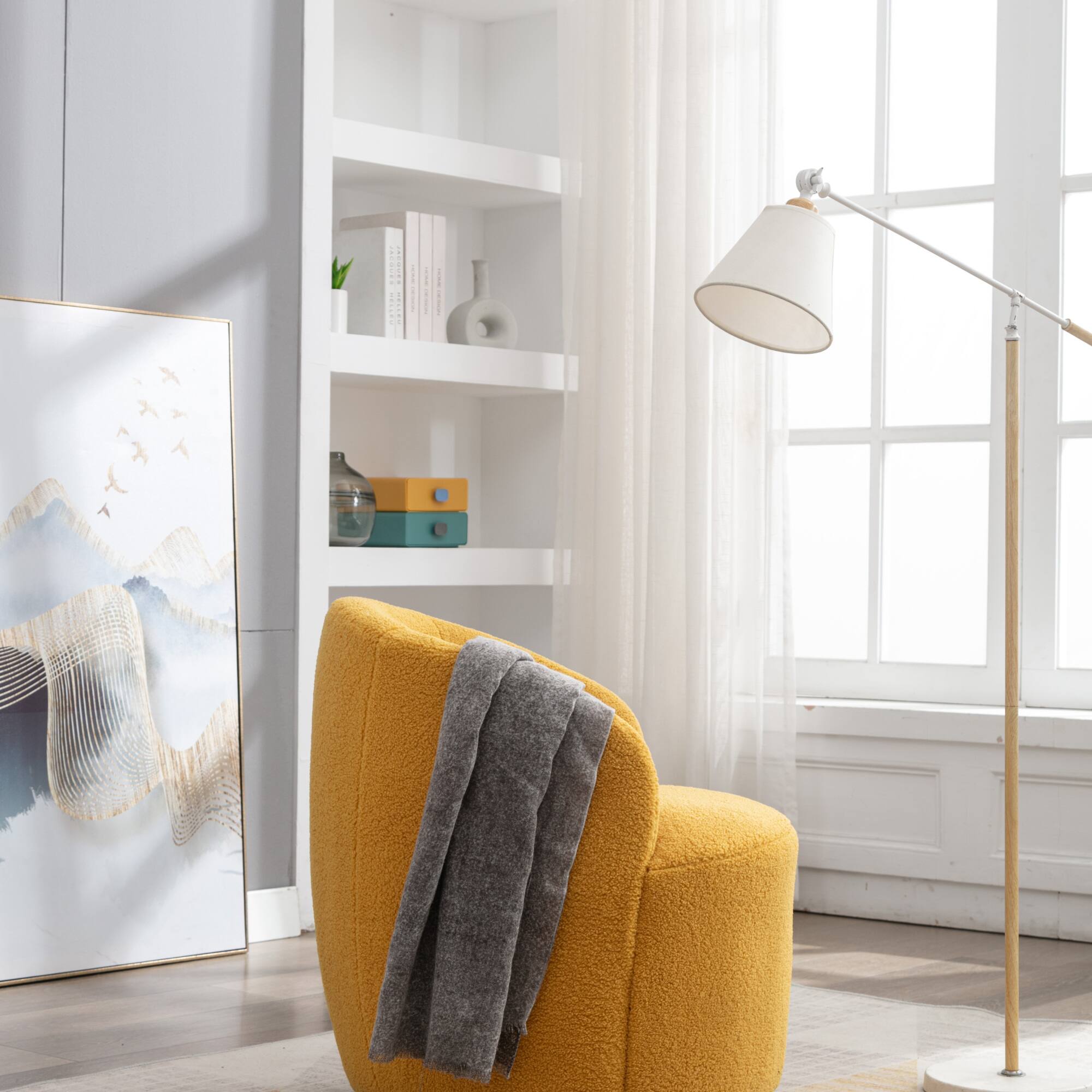 Angle. GOODSILO - Plush Swivel Accent Armchair with Ergonomic Design and 360-Degree Rotation for Modern Interiors - Yellow.