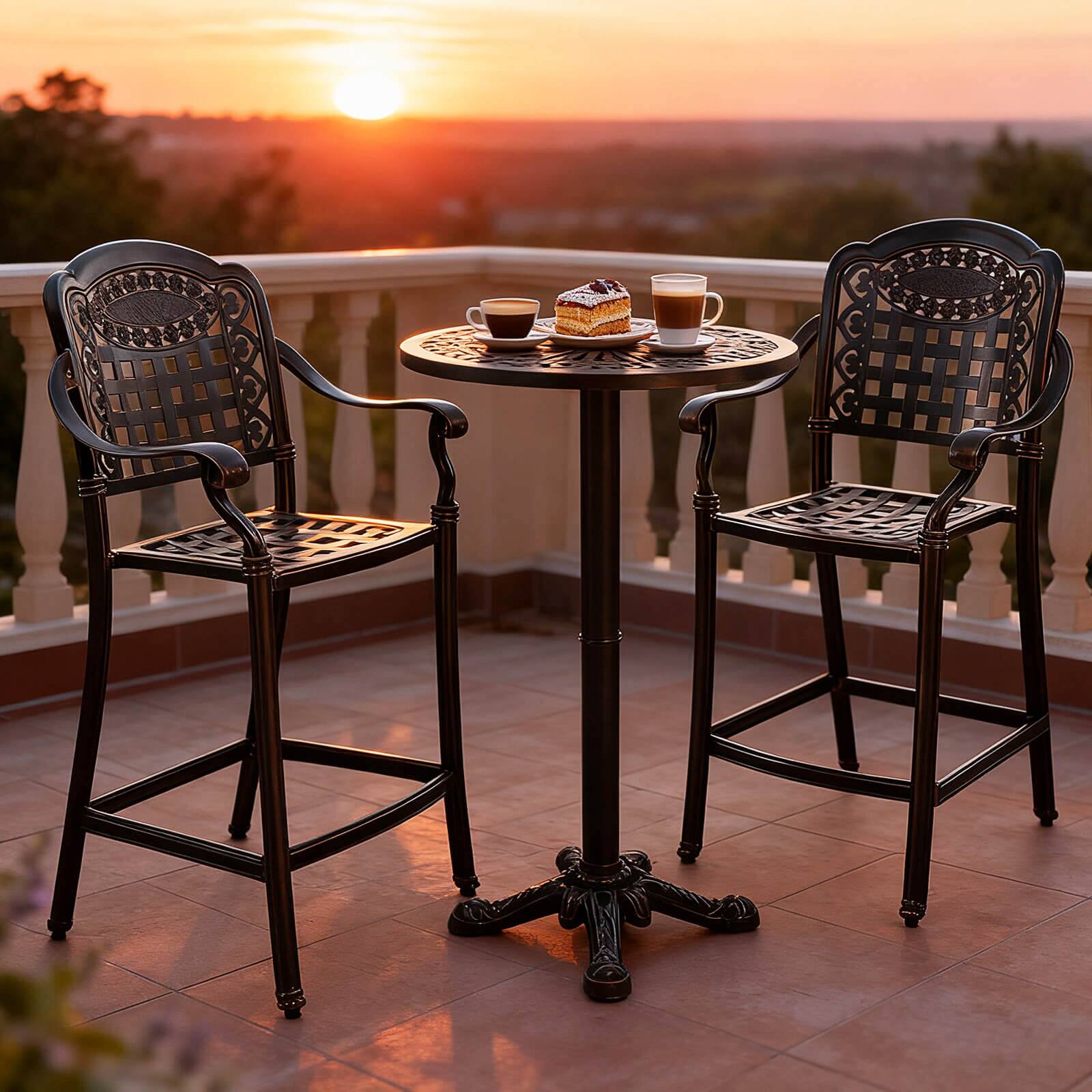 Alt View 1. Costway - Costway 25.5" Outdoor Bar Stool Set of 2 with Ergonomic Back, Arms & Footrest for Garden - Copper.