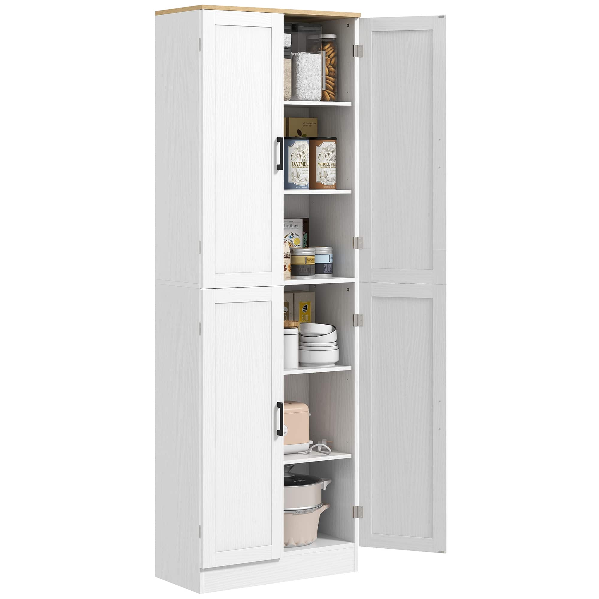 Homcom - Kitchen Pantry, 4-Door Kitchen Pantry Cabinet with Adjustable Shelves and Doors - White