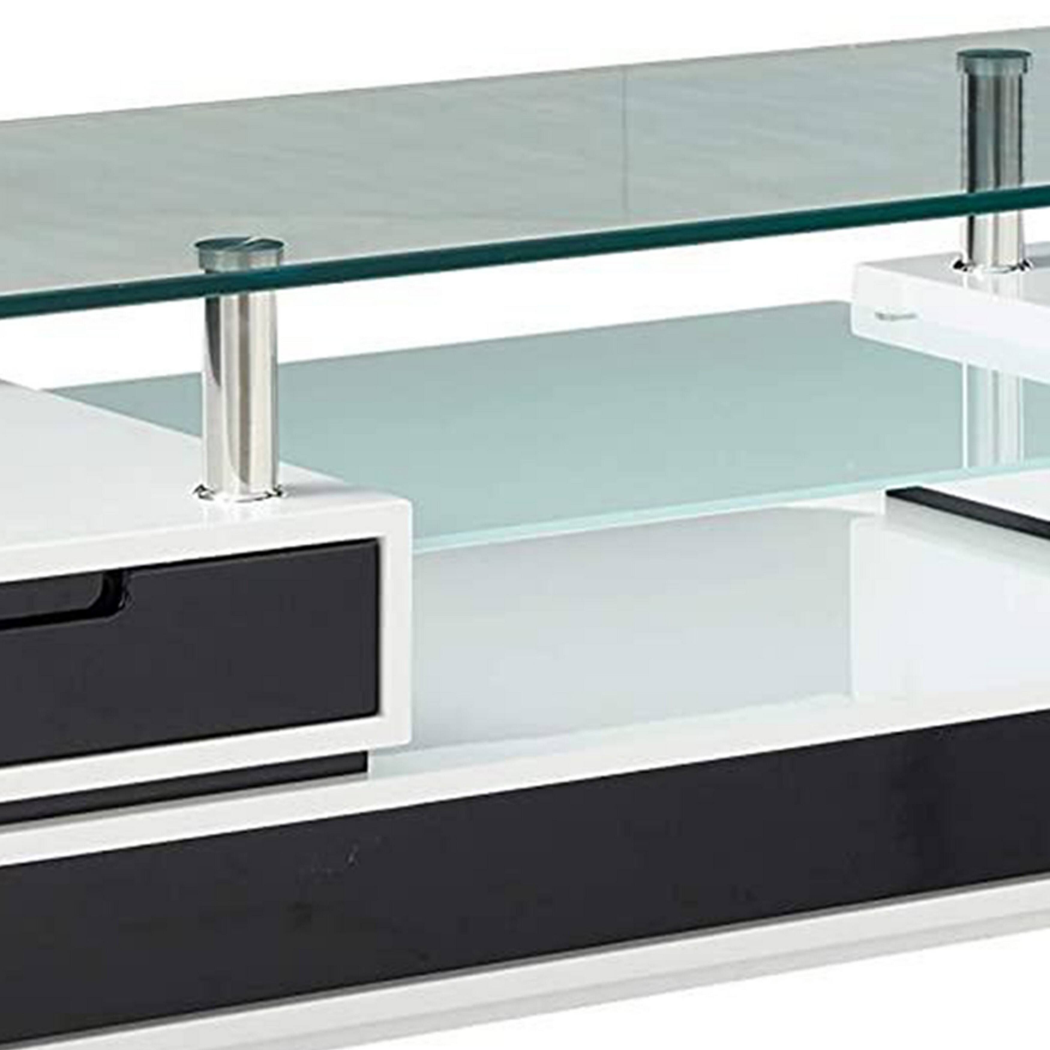 Alt View 2. Manhattan Lane - 63 Inch TV Entertainment Console, Glass Top, Chrome Posts - Black, White.
