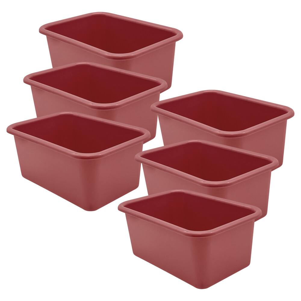 Front. Teacher Created Resources - Teacher Created Resources Small Plastic Storage Bin, Deep Rose, Pack of 6.