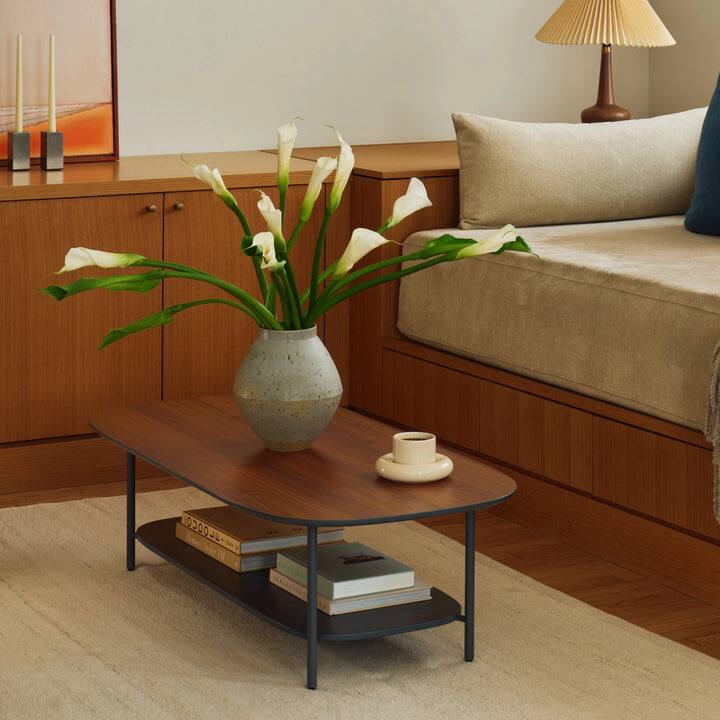 Angle. Branch - Branch Large Nesting Coffee Table – Two-Tier Modular Table, Holds 50 lbs, Steel Base, Contract-Grade - Walnut / Carbon.