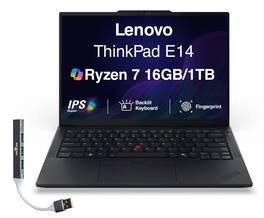 Lenovo - Upgraded - Thinkpad E14 Laptop 14.0 WUXGA Display (Ryzen 7 250, 16GB, 1TB SSD, AMD Radeon 780M, Win 11 Pro) w/USB Hub