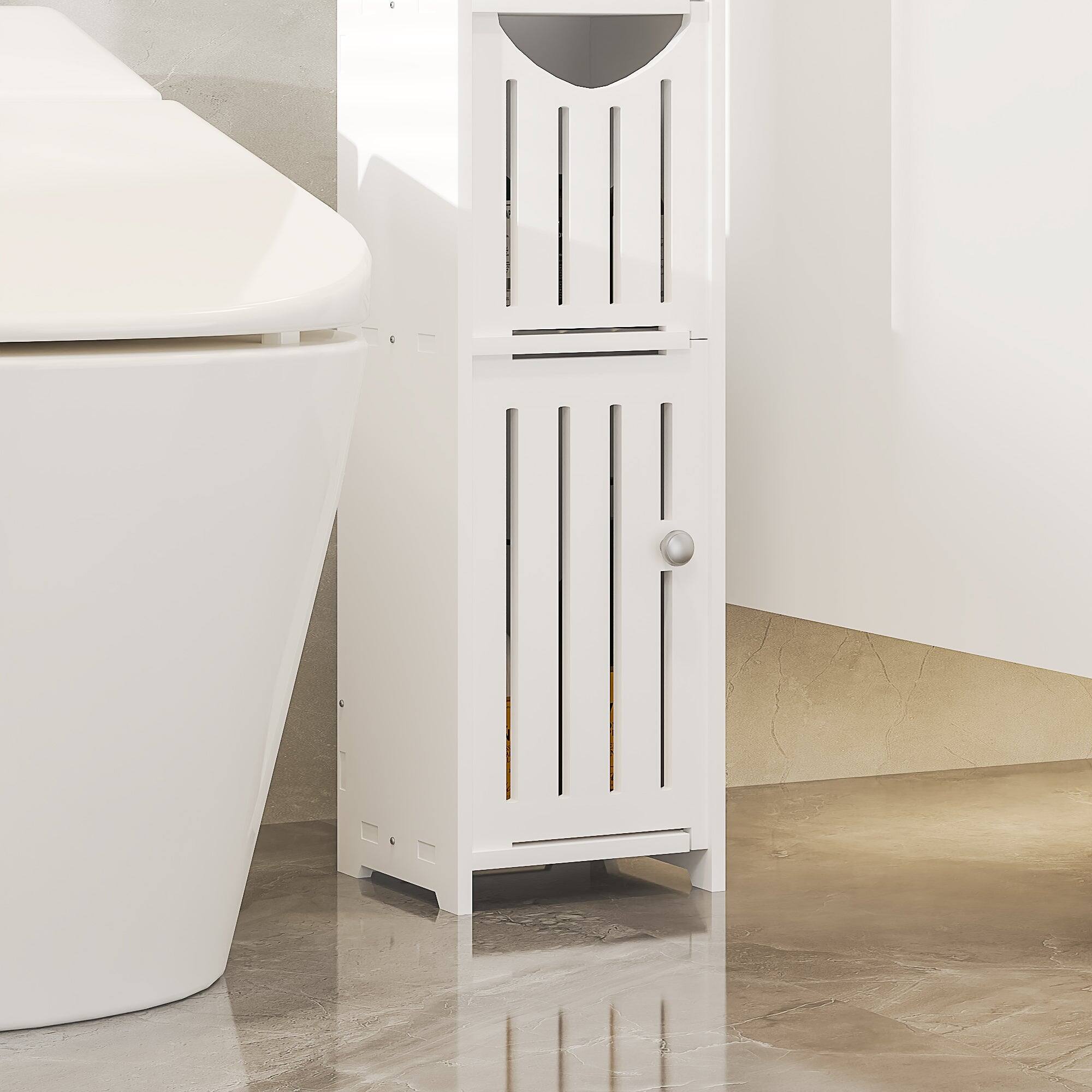 Alt View 3. Vecelo - Narrow Bathroom Storage Cabinet with Toilet Paper Organizer-Space-Saving, Perfect for Small Bathrooms & Next to Toilets - White.