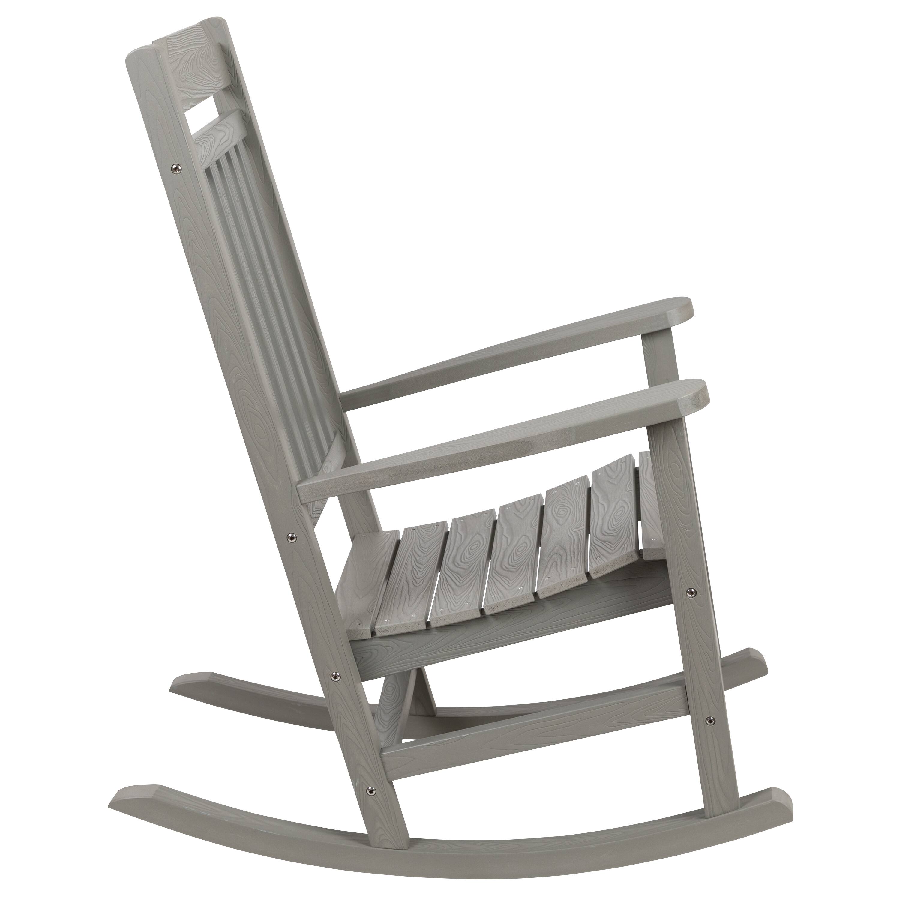 Alt View 7. Emma + Oliver - Set of 2 All-Weather Poly Resin Faux Wood Rocking Chairs for Porch &Patio - Gray.