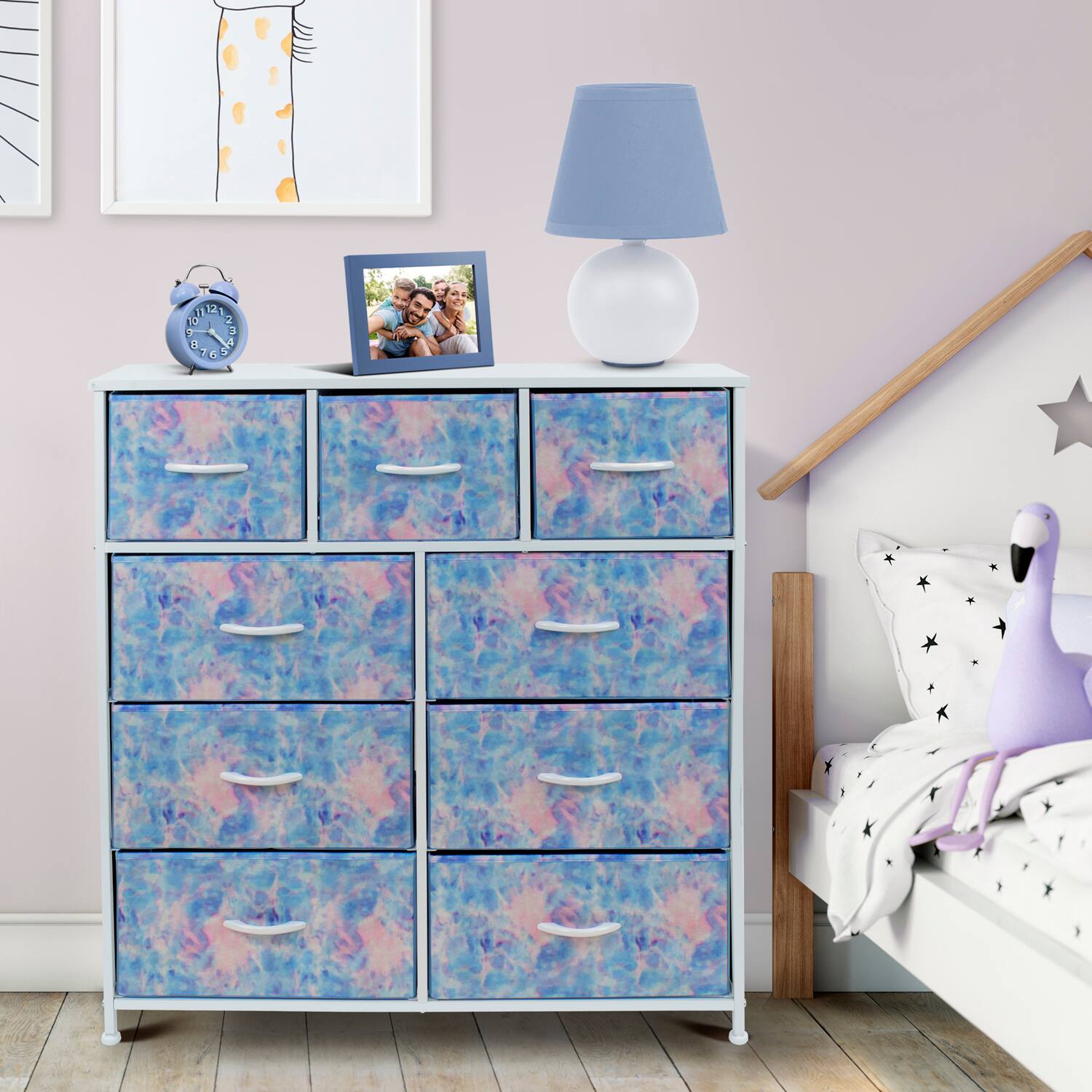 Alt View 1. Sorbus - Sorbus 9 Drawers Dresser - Furniture Storage for Bedroom, Closet, and More - Steel Frame, Wood Top, Fabric Bins - Blue Tie-Dye.