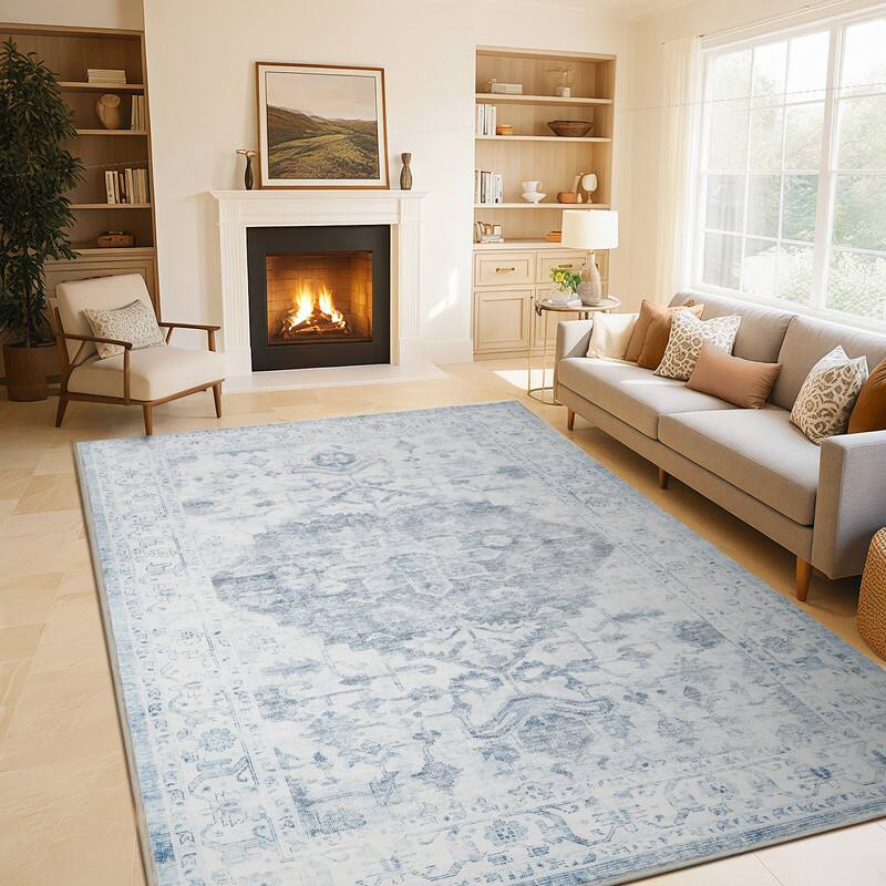 Left. RYHNUYNE - 9x12 Area Rugs Living Room Rug Washable Vintage Boho Rug No Slip Stain Resistant Soft Carpet Indoor Floor Floral Carpets - Painting.