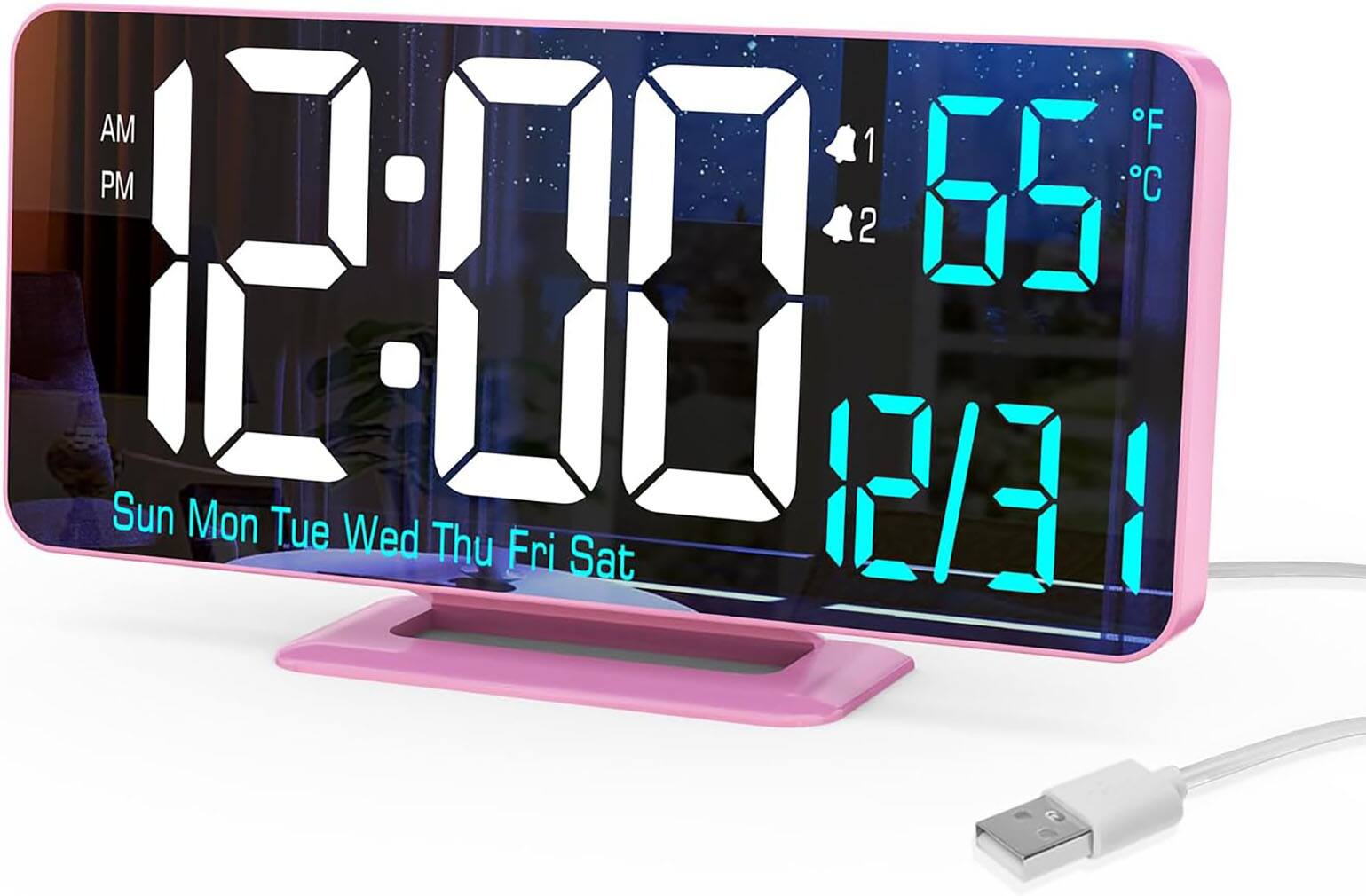 Pink Clock(white + Blue Digits)