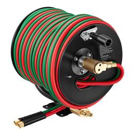 VEVOR - Retractable Welding Hose Reel, Hand Crank Manual Rewind Hose Reel with 1/4 Inch x 100FT Twin Oxygen Acetylene Rubber - Black
