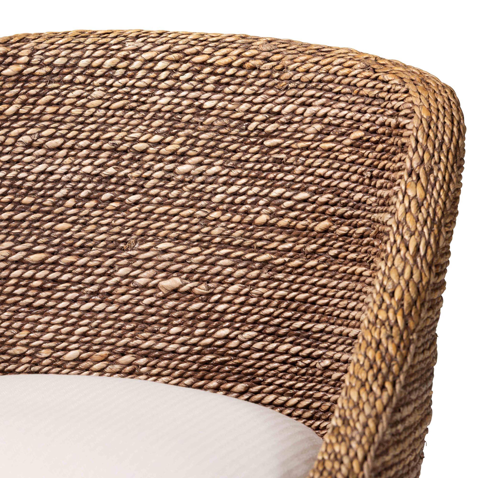 Alt View 1. bali & pari - Jasper Seagrass Bar Stool with Mahogany Wood Frame - Seating with Woven Wingback and Cushioned Seat - Brown Wash.