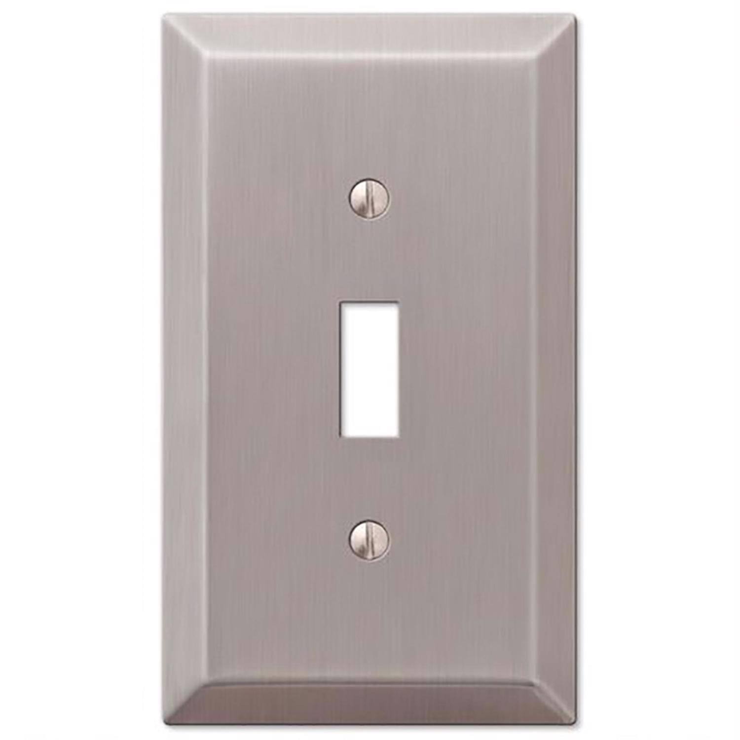 Angle. AMERELLE - Amerelle Century Brushed Nickel 1 gang Stamped Steel Toggle Wall Plate 1 pk - Nickel.