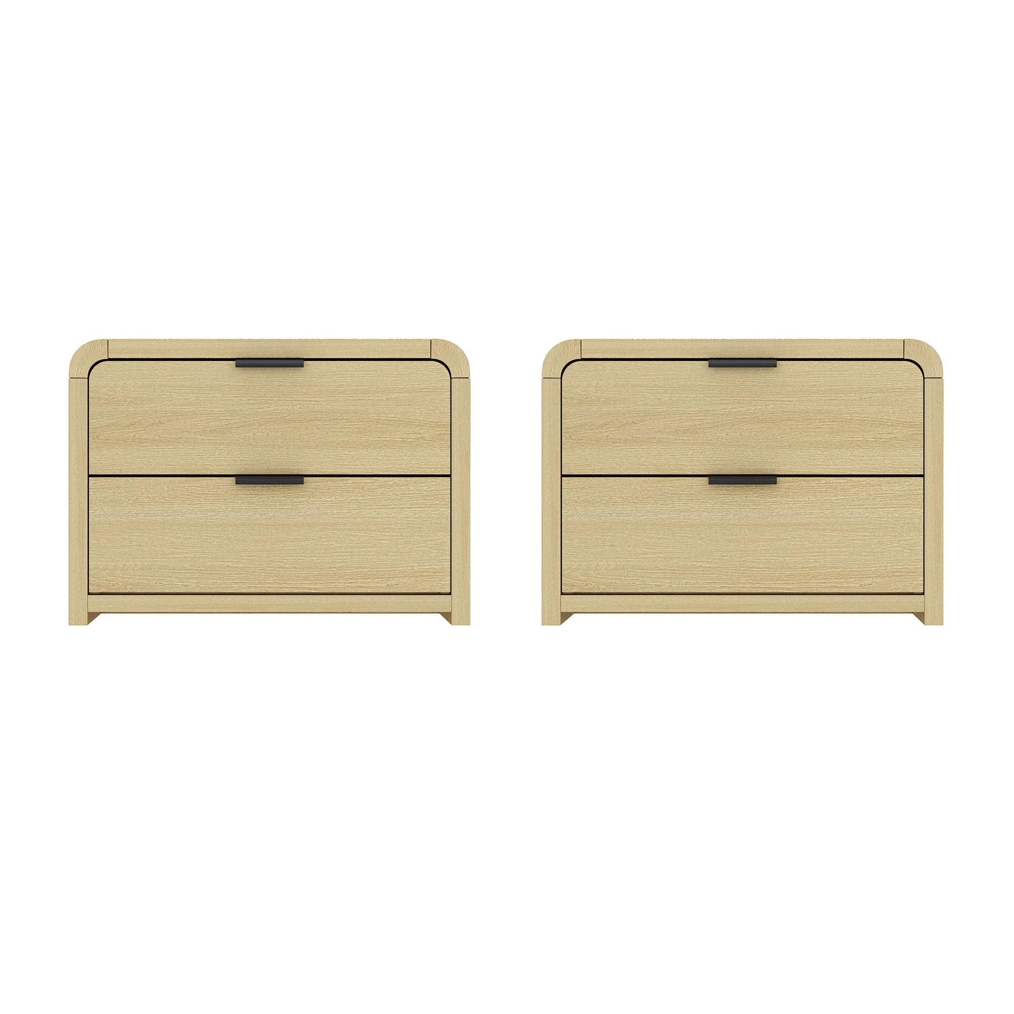 Manhattan Comfort - Grace Modern 28" Nightstand - Set of 2 - Natural Oak and Black