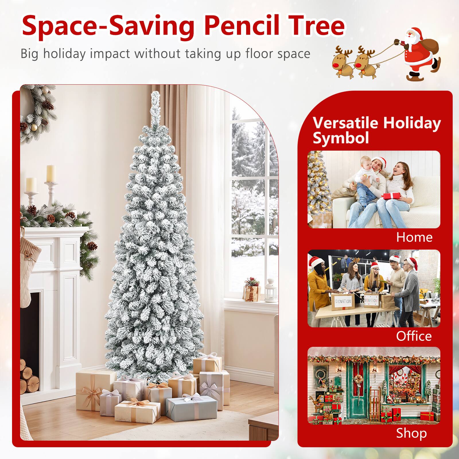 Space-Saving Pencil Tree  
Big holiday impact without taking up floor space  

Versatile Holiday Symbol  
Home  
Office  
Shop