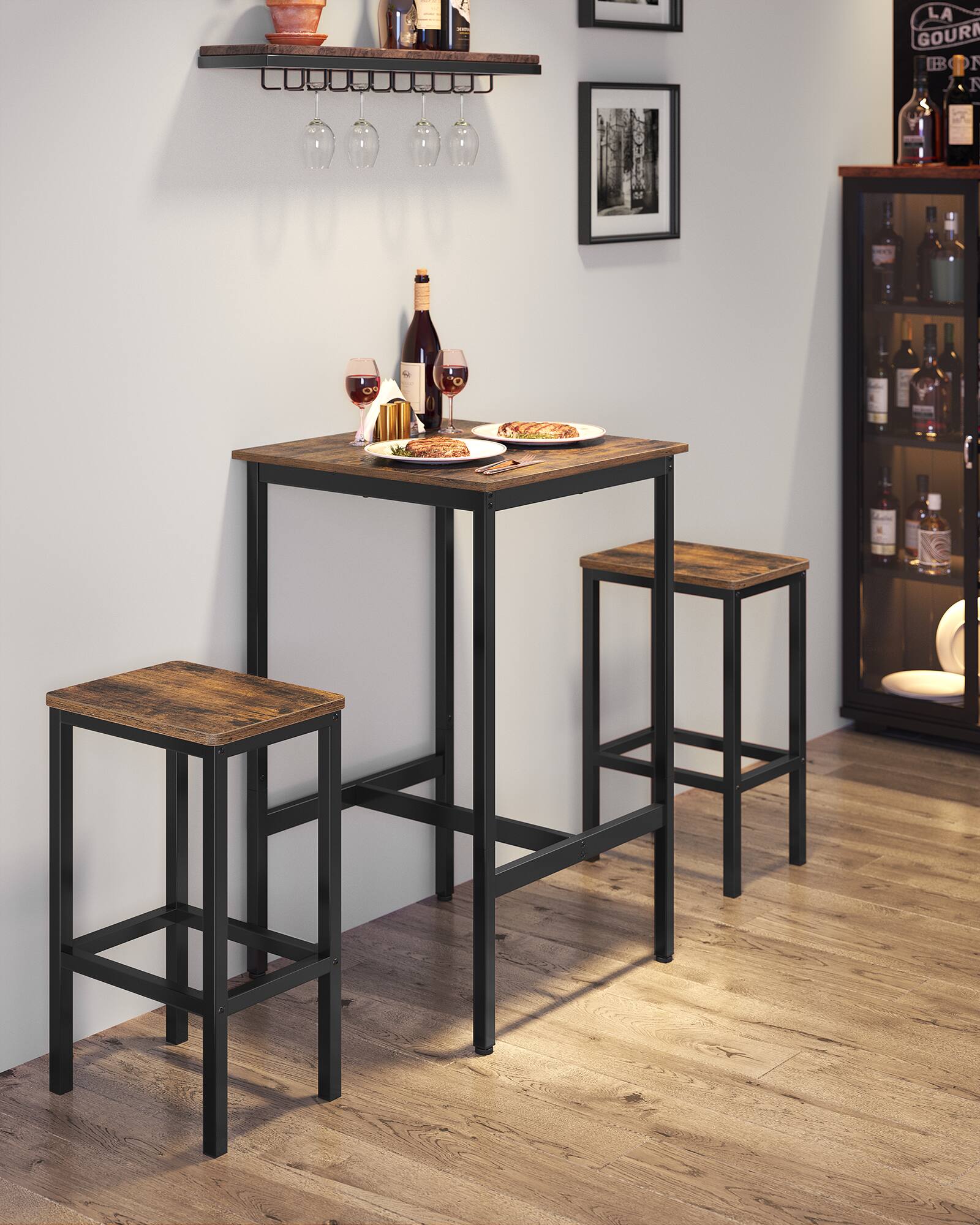 Left. Songmics Home - Bar Table, Small Kitchen Dining Table, High Top Pub Table, Height Cocktail Table for Living Room Party - Rustic Brown and.