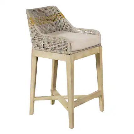 Front. Manhattan Lane - Avira 30 Inch Set of 2 Barstool Chairs | Handcrafted Mango Wood | Cotton Rope Weaving | Beige Cushion - Natural Brown, Beige.