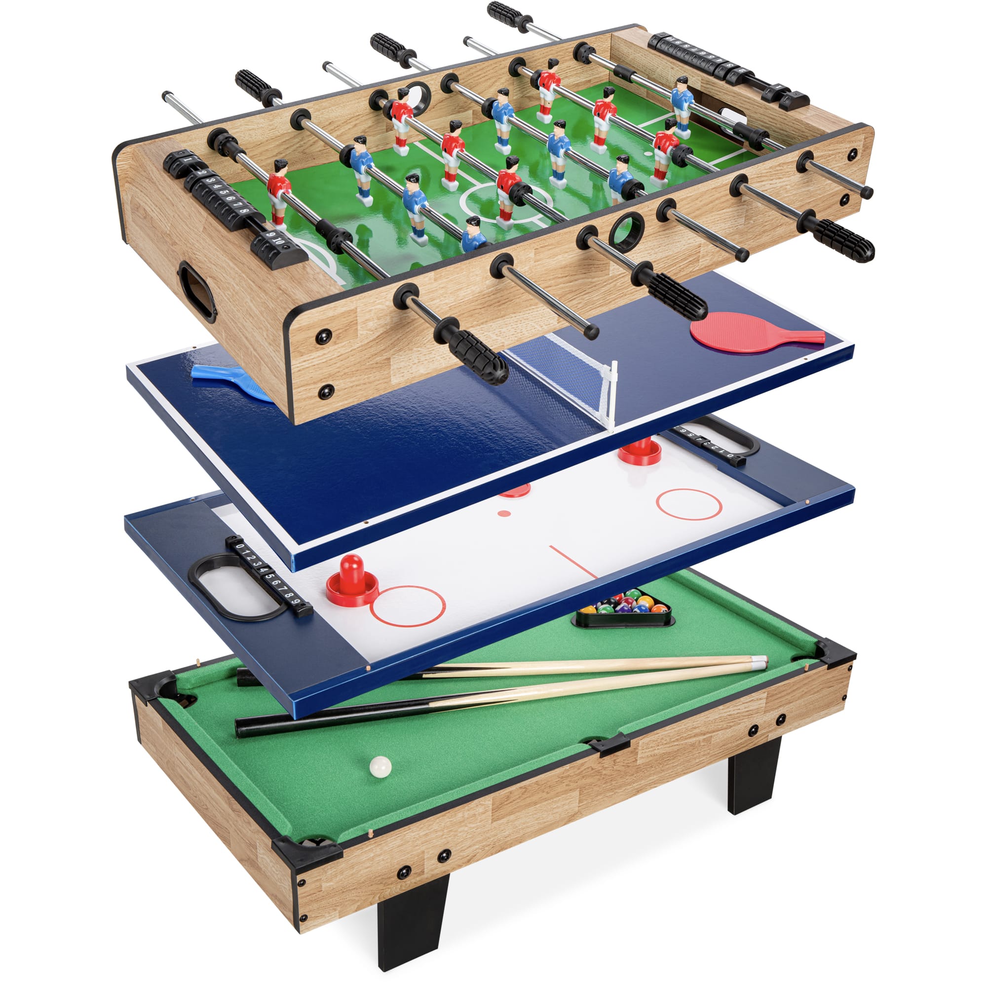 Front. Best Choice Products - Best Choice Products 4-in-1 Multi Game Table, Childrens Arcade Set w/ Pool Billiards, Air Hockey, Foosball - Natural - 4-in-1 Natural.