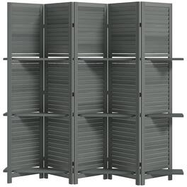 Homcom - Panel 67" Tall Wood Privacy Screen Room Divider with 3 Shelves and Folding Storage for Bedroom - Gray
