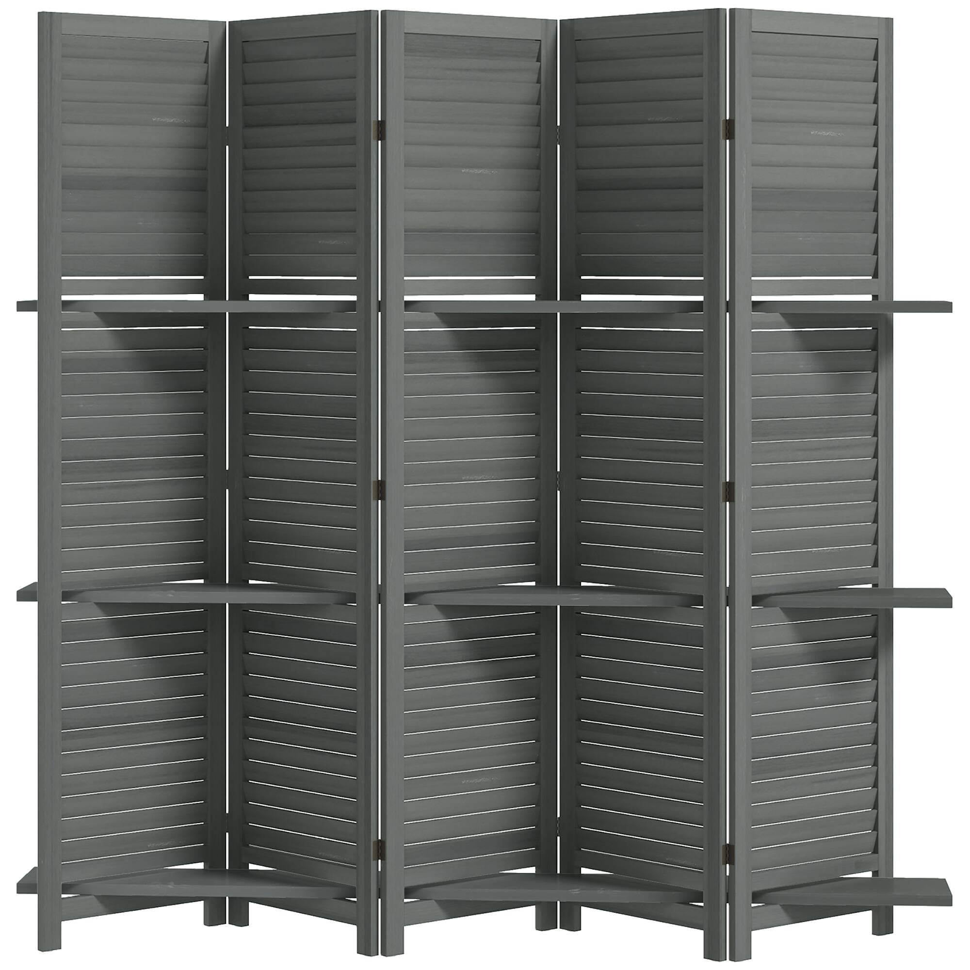 Front. Homcom - Panel 67" Tall Wood Privacy Screen Room Divider with 3 Shelves and Folding Storage for Bedroom - Gray.