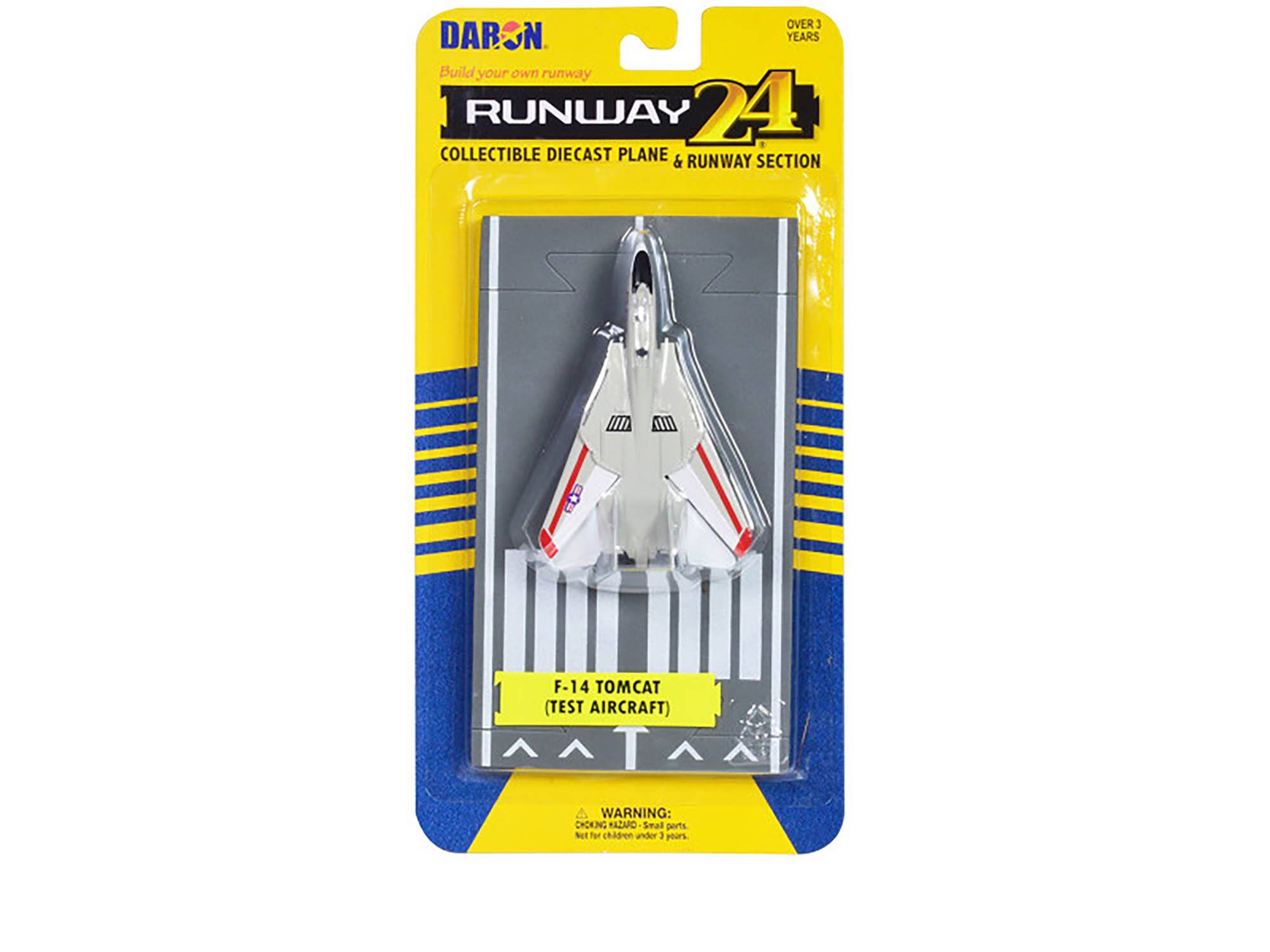 OVER 1 DARON YEARS  
Build your own runway  
RUNWAY 24  
COLLECTIBLE DIECAST PLANE & RUNWAY SECTION  
B F-14 TOMCAT (TEST AIRCRAFT)  
WARNING: CHOKING HAZARD - Small parts. Not for children under 3 years.