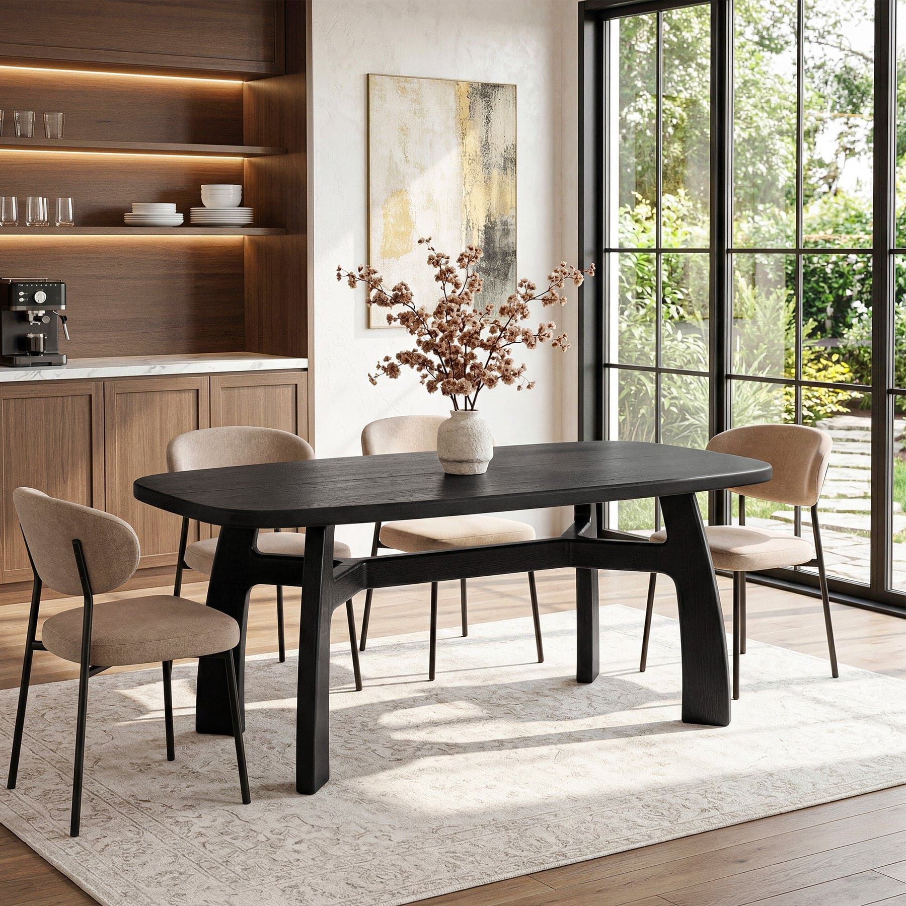 Tribesigns - Solid Wood Dining Table with Rounded Tabletop Edges for Everyday Meals and Family Gatherings - Black
