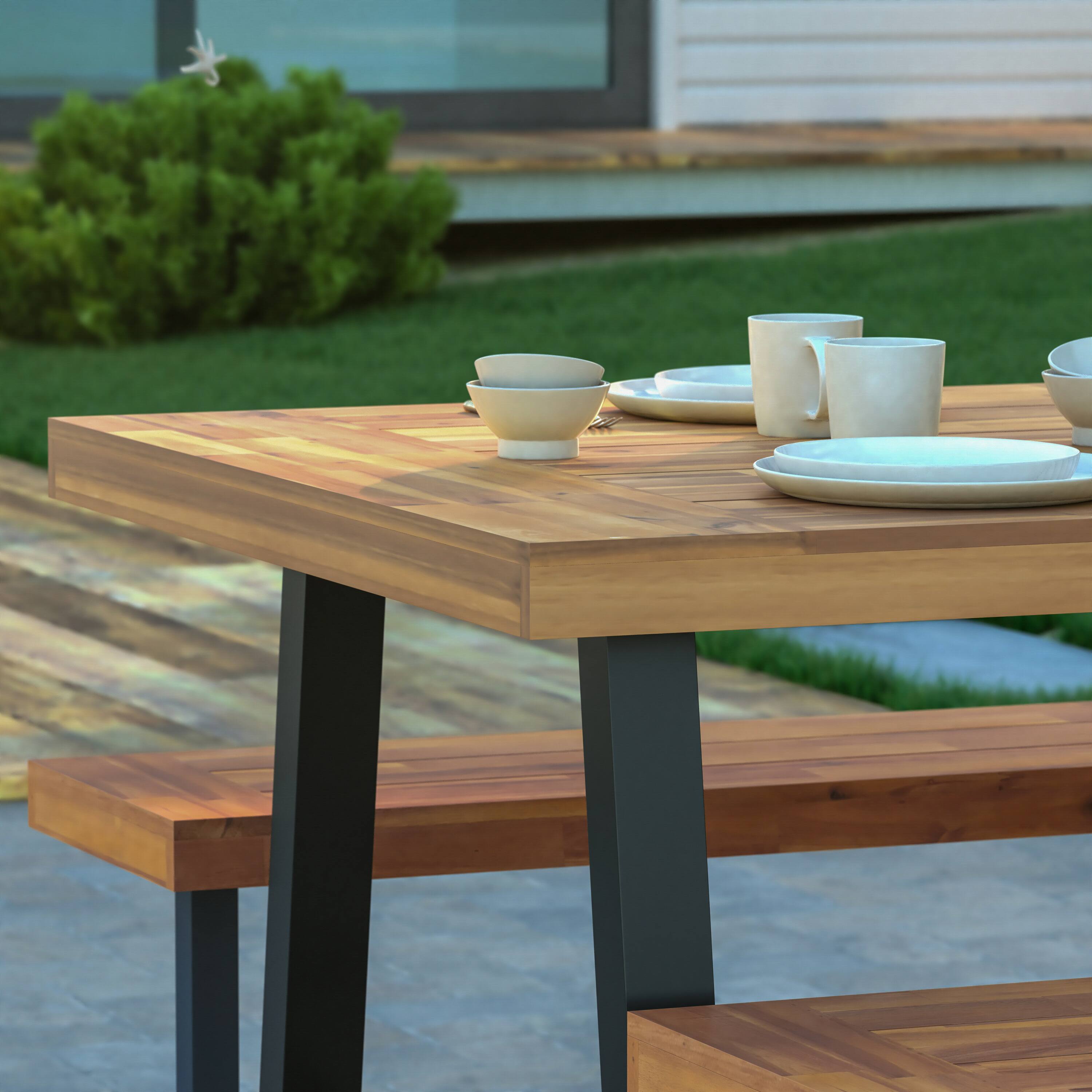 Alt View 4. Emma + Oliver - Whitford Solid Acacia Wood Dining Table with Metal Legs for Indoor and Outdoor Use - Natural Top/Black Frame.